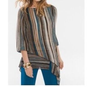 NWT. Travelers Collection by Chico’s Striped Woven Asymmetrical Blouse. M